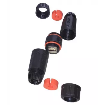 IT-BUDGET Αδιάβροχος συνδετήρας RJ45 IP68 Cat.6A για εξωτερική και βιομηχανική χρήση - 2 x υποδοχή RJ45 - Μαύρο (90ITBKK6AIP68)