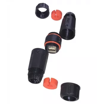 IT-BUDGET Αδιάβροχος συνδετήρας RJ45 IP68 Cat.6A για εξωτερική και βιομηχανική χρήση - 2 x υποδοχή RJ45 - Μαύρο (90ITBKK6AIP68)