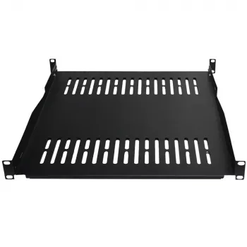IT-BUDGET Ράφι rack 19 ιντσών σταθερό / λεκάνη συσκευών, αντοχή 80 kg, βάθος 450 mm, ρυθμιζόμενη τοποθέτηση βάθους, μαύρο 90ITB19FBX450S