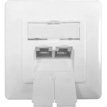 IT-BUDGET Πρίζα δικτύου δεδομένων 2x υποδοχή RJ45 Cat.6A θωρακισμένη λευκό ανοιχτό χωνευτή οριζόντια PoE+ 90ITBDDSW
