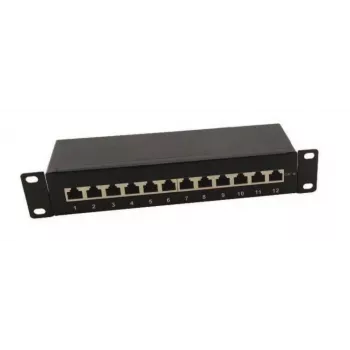 IT-BUDGET Patch Panel 10 ιντσών - Θωρακισμένο - Cat.6A - 500MHz - 12 θύρες RJ45 - PoE+ - 1U - Μαύρο (90ITB10PP6AS)