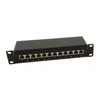 IT-BUDGET Patch Panel 10 ιντσών - Θωρακισμένο - Cat.6A - 500MHz - 12 θύρες RJ45 - PoE+ - 1U - Μαύρο (90ITB10PP6AS)