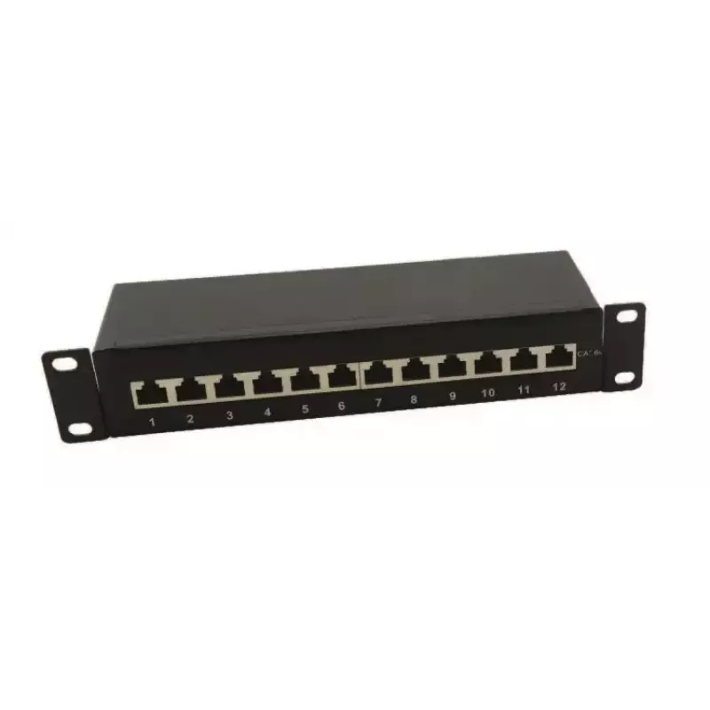 IT-BUDGET Patch Panel 10 ιντσών - Θωρακισμένο - Cat.6A - 500MHz - 12 θύρες RJ45 - PoE+ - 1U - Μαύρο (90ITB10PP6AS)