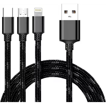 CYOO Καλώδιο φόρτισης και δεδομένων 3 σε 1 USB – Micro USB, USB-C, Lightning – μαύρο