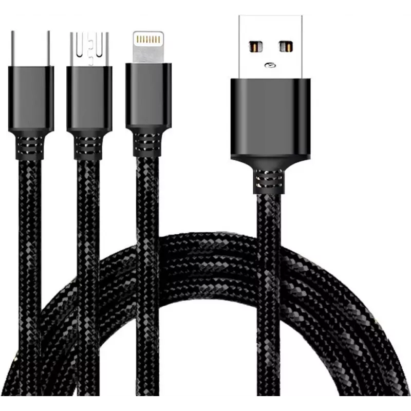 CYOO Καλώδιο φόρτισης και δεδομένων 3 σε 1 USB – Micro USB, USB-C, Lightning – μαύρο