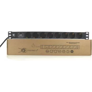 Liebernetz 19 inch πολύπριζο rackmount με 8 υποδοχές Schuko, προστασία από υπέρταση, 1U, αλουμίνιο, μαύρο 90LNSDL198SSP