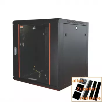 IT-BUDGET 19 inch rack δικτύου SWA - 12U - 570x600 mm - πόρτα γυαλιού - αφαιρούμενα πλαϊνά - τοποθέτηση σε τοίχο/δάπεδο - σετ αξεσουάρ - μαύρο 90ITB19WS1266GS