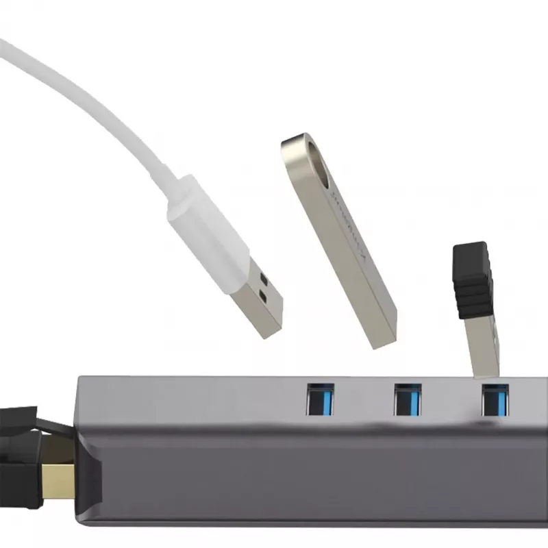 EXSYS EX-1133-N-3 USB 3.2 Gen 1 Hub με 3x υποδοχές USB-A και Gigabit Ethernet (USB-C)