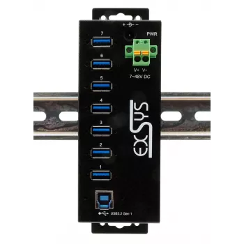EXSYS USB 3.2 Gen1 7-Port Βιομηχανικό Hub με κιτ ράγας DIN και προστασία ESD 15kV (EX-1187HMVS-2)