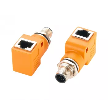 EXSYS EX-49502 βύσμα αρσενικό M12 A-coded 8 ακίδων σε υποδοχή θηλυκή RJ45 90° adapter Industrial Ethernet
