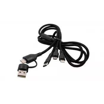 EXSYS EX-K1404 2-in-1 σε 3-in-1 USB-C/A σε USB-C/Micro B/Lightning Νάιλον πλεκτό πολλαπλό καλώδιο φόρτισης και δεδομένων, 1,2m, Μαύρο
