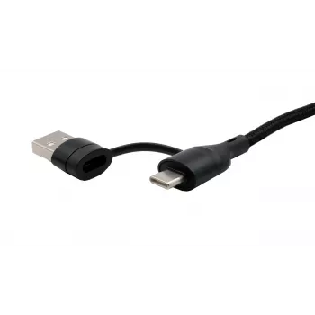 EXSYS EX-K1404 2-in-1 σε 3-in-1 USB-C/A σε USB-C/Micro B/Lightning Νάιλον πλεκτό πολλαπλό καλώδιο φόρτισης και δεδομένων, 1,2m, Μαύρο