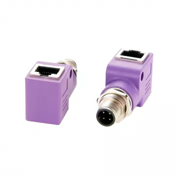 EXSYS EX-49522 βιομηχανικός προσαρμογέας Ethernet M12 D-Code 4-Pin βύσμα αρσενικό σε υποδοχή RJ45 θηλυκή 90° γωνιακός