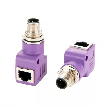 EXSYS EX-49522 βιομηχανικός προσαρμογέας Ethernet M12 D-Code 4-Pin βύσμα αρσενικό σε υποδοχή RJ45 θηλυκή 90° γωνιακός