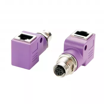 EXSYS EX-49523 βιομηχανικός προσαρμογέας Ethernet M12 D-Code 4-Pin υποδοχή θηλυκή σε υποδοχή RJ45 θηλυκή 90°