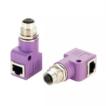 EXSYS EX-49523 βιομηχανικός προσαρμογέας Ethernet M12 D-Code 4-Pin υποδοχή θηλυκή σε υποδοχή RJ45 θηλυκή 90°