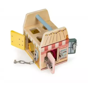 Gerardo's Toys ξύλινο σπίτι δραστηριοτήτων με κλειδαριές για νήπια από 18 μηνών