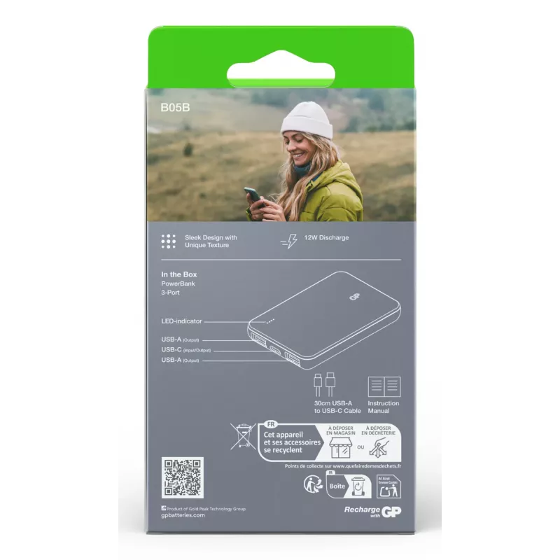GP PowerBank B+ Series 5000 mAh πράσινο βρύου (GPPBB05BGYBSR523)