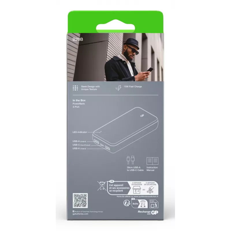 GP PowerBank B+ 20000 mAh μαύρο GPPBB20BBKBSR554