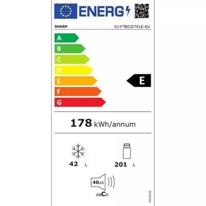 SHARP SJ-FTB03ITXLE-EU Ελεύθερος ψυγείο-καταψύκτης, 242 L συνολικός όγκος, ύψος 161 cm, όψη ανοξείδωτου χάλυβα