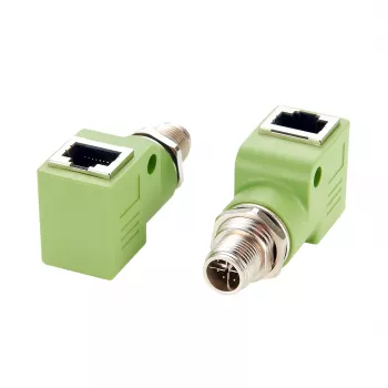EXSYS M12 X-codiert 8-polig αρσενικό βύσμα σε RJ45 θηλυκή υποδοχή 90° βιομηχανικός προσαρμογέας Ethernet, 10Gbps, IP67, θωρακισμένος EX-49542