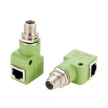 EXSYS M12 X-codiert 8-polig αρσενικό βύσμα σε RJ45 θηλυκή υποδοχή 90° βιομηχανικός προσαρμογέας Ethernet, 10Gbps, IP67, θωρακισμένος EX-49542