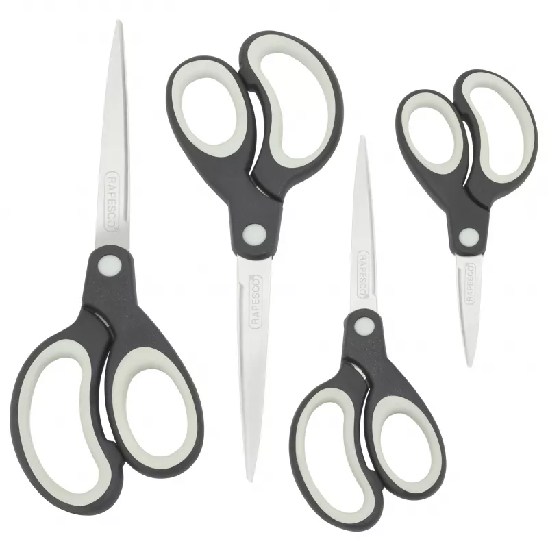 Rapesco Soft Grip σετ ψαλιδιών, 4 τεμ., λεπίδες ανοξείδωτου χάλυβα, μαύρο/γκρι 1574