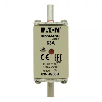 Eaton 63NHG00B Ασφάλεια NH 63 A 500 V AC gG μέγεθος 00 με μηχανική ένδειξη (συσκευασία 3 τεμ.)