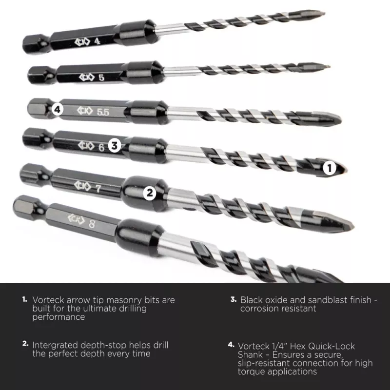 C.K Tools T3115 070 Τρυπάνι μπετόν 7 mm x 105 mm με εξαγωνικό στέλεχος 1/4 ίντσας