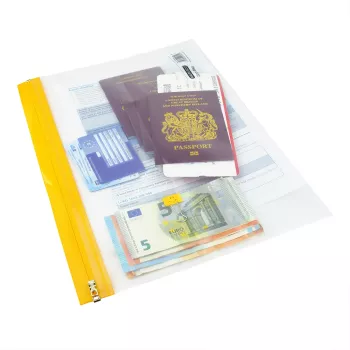 Rapesco Zippi Bags A5+ Σακούλες με φερμουάρ, 250 x 195 mm, διαφανείς με μπλε, πορτοκαλί, πράσινο, κόκκινο, κίτρινο περίγραμμα, συσκευασία 5 τεμ. 1502