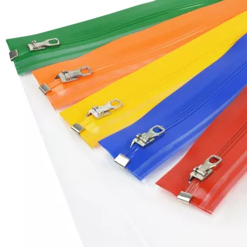 Rapesco Zippi Bags A5+ Σακούλες με φερμουάρ, 250 x 195 mm, διαφανείς με μπλε, πορτοκαλί, πράσινο, κόκκινο, κίτρινο περίγραμμα, συσκευασία 5 τεμ. 1502