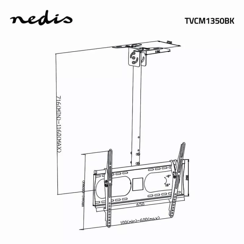Nedis TVCM1350BK Βάση οροφής TV, 42-65 ίντσες, VESA έως 600x400, Μαύρο