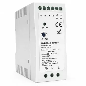 Qoltec τροφοδοτικό ράγας DIN 60W 24V 2,5A λευκό Slim
