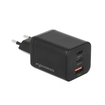 MOVANO GaN 65W 2x USB-C PD + USB-A Φορτιστής (Μαύρο)