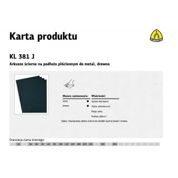 KLINGSPOR λειαντικό ύφασμα P320 KL381J, 230 x 280 mm, συσκευασία 50 τεμ.