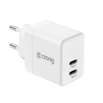 CRONG 35W Dual USB-C PD 3.0 PPS GaN φορτιστής τοίχου - λευκό