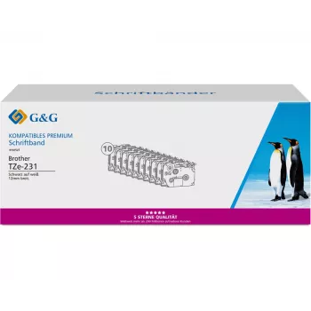 G&G 20100 συμβατή κασέτα ταινίας σήμανσης για Brother TZe-231, 12 mm, μαύρο σε λευκό, συσκευασία 10 τεμ.