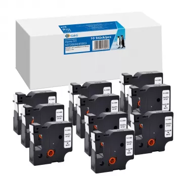 G&G BB-D-G-D1-45803-10 Συμβατή κασέτα ταινίας ετικετών συσκευασία 10 τεμ., 19mm x 7m, λευκή ταινία, μαύρη εκτύπωση, για DYMO D1