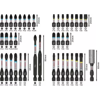 Bosch 2608521U79 34 τεμ. σετ τρυπανιών και μυτών κατσαβιδιού με μαγνητικό universal υποδοχέα, βαλίτσα X-Line