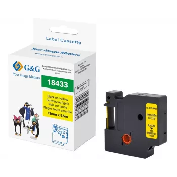 G&G Ταινία ετικετών βινυλίου 19mm x 5,5m Μαύρο σε Κίτρινο για Dymo D1 RL-D-Vi-18433-BK/YE-19MM*5.5M