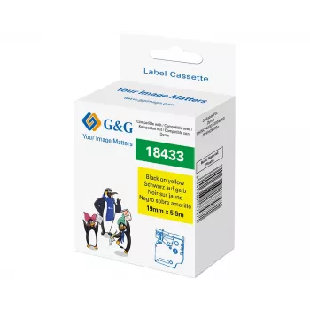 G&G Ταινία ετικετών βινυλίου 19mm x 5,5m Μαύρο σε Κίτρινο για Dymo D1 RL-D-Vi-18433-BK/YE-19MM*5.5M