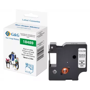 G&G πολυαμιδική ταινία ετικετών 19mm x 3,5m λευκό/μαύρο για Dymo Rhino RL-D-Ny-18489-BK/WT-19MM*3,5M