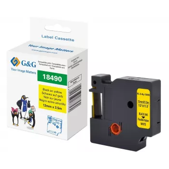G&G πολυαμιδική ταινία ετικετών 12mm x 3,5m κίτρινο/μαύρο για Dymo Rhino RL-D-Ny-18490-BK/YE-12MM*3.5M