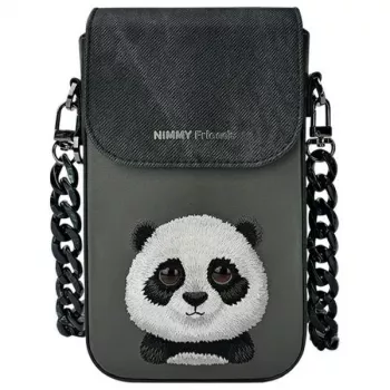 Nimmy Big Eyed Pet 2.0 Panda Τσάντα Ώμου για Κινητό - Μαύρο Δέρμα PU