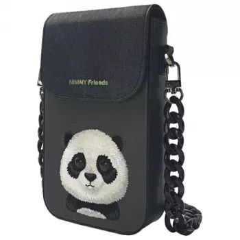 Nimmy Big Eyed Pet 2.0 Panda Τσάντα Ώμου για Κινητό - Μαύρο Δέρμα PU