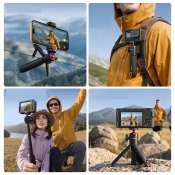 ULANZI MT-55 4-in-1 μίνι τρίποδο selfie stick λαβή κλιπ σακιδίου με σφαιρική κεφαλή, βίδα 1/4 ίντσας, βάση κινητού 60-85mm, κράμα αλουμινίου, μαύρο