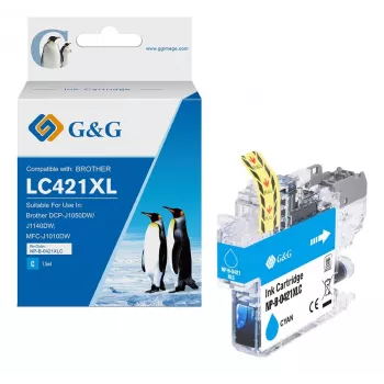 G&G συμβατό μελάνι Brother LC421XLC υψηλής απόδοσης κυανό (500 σελίδες)