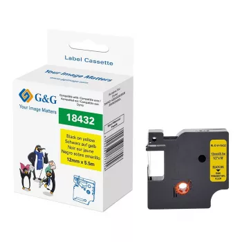 G&G ταινία ετικετών βινυλίου 12mm x 5,5m μαύρο σε κίτρινο για Dymo Rhino 18432 RL-D-Vi-18432-BK/YE-12MM*5.5M