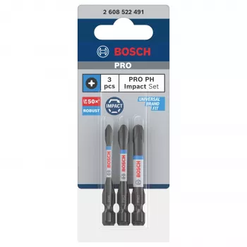 Bosch 2608522491 Phillips PH2 σετ μυτών, 3 τεμ., 25 mm, εξαγωνικό στέλεχος 1/4 ίντσας