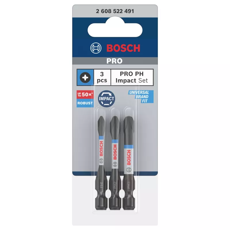 Bosch 2608522491 Phillips PH2 σετ μυτών, 3 τεμ., 25 mm, εξαγωνικό στέλεχος 1/4 ίντσας